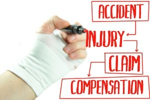 A hand wrapped in bandages writing words related to a Truck Accident Attorney in Pekin IL