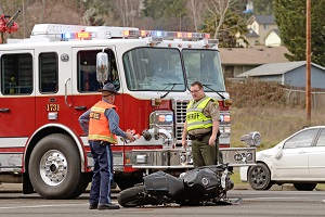 A fire truck responding to Motorcycle Accidents in Peoria IL